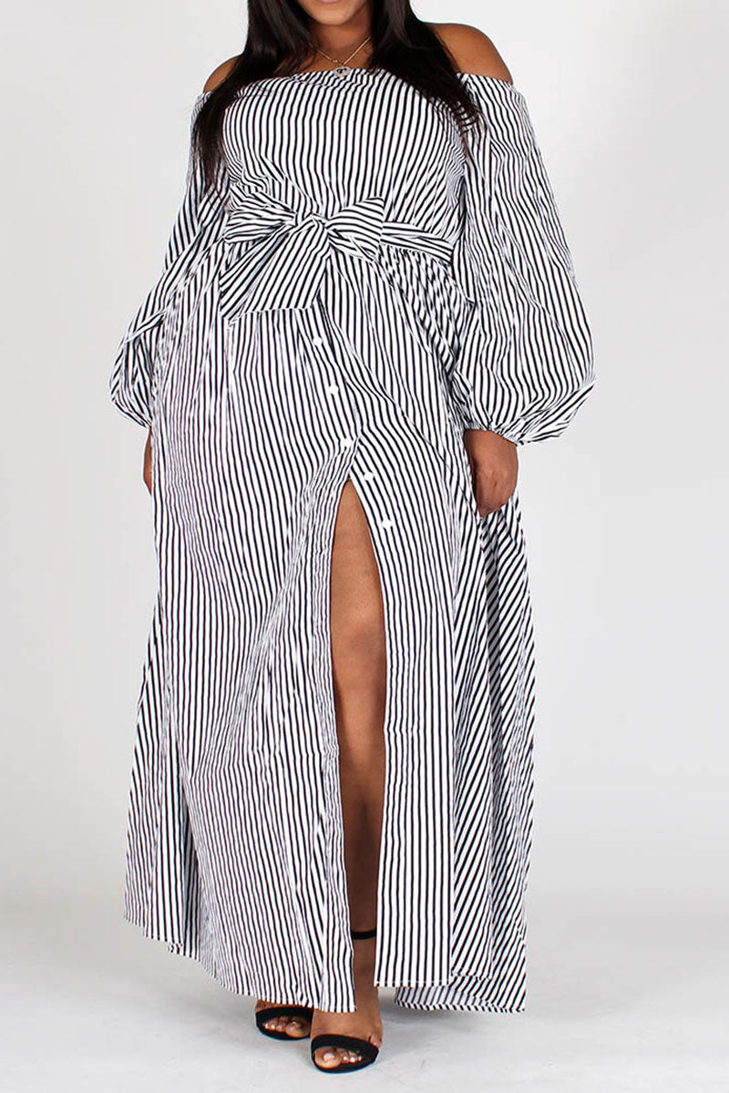Black and White Striped Off-Shoulder Dress – Vanessa's Playground