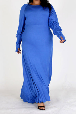 Royal Blue Maxi Dress with Extended Cuff (1X-3X)