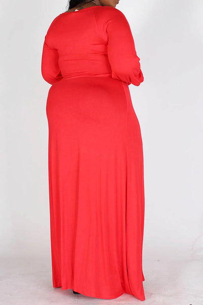 Red Maxi Dress with Extended Cuff (1X-3X)