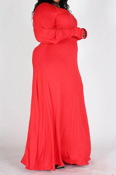 Red Maxi Dress with Extended Cuff (1X-3X)