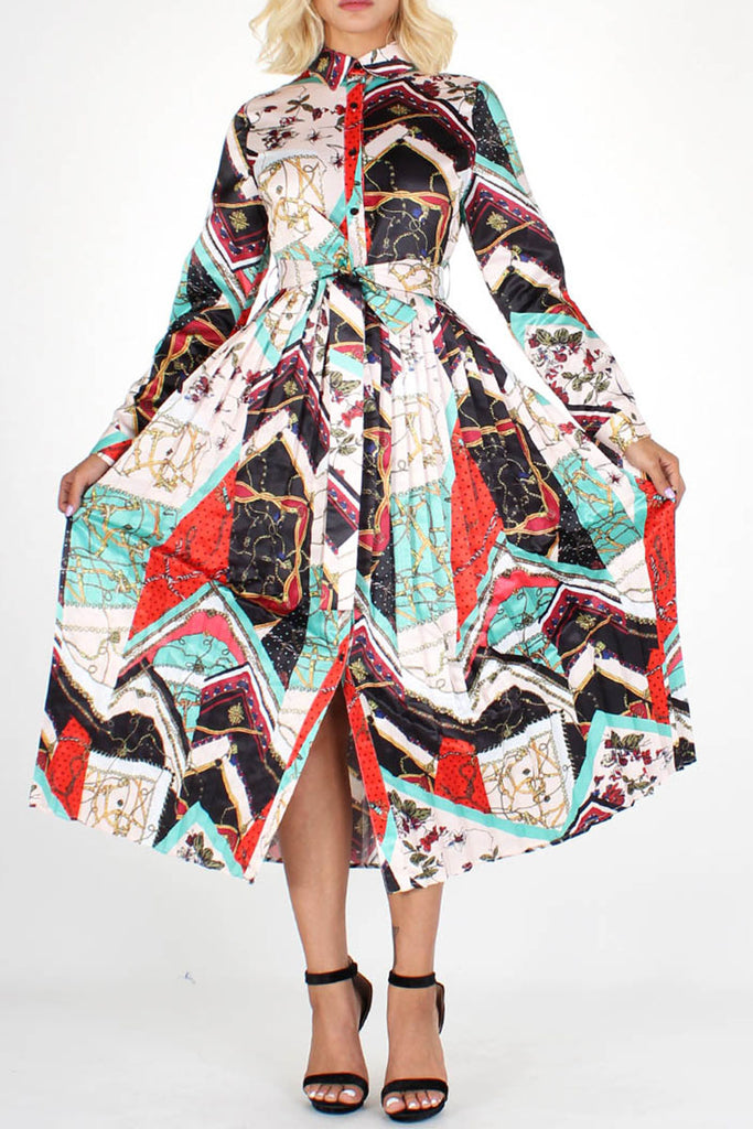 chain print pleated dress ZIMMERMANN Sunray Long Sleeve Dress | Black Charms