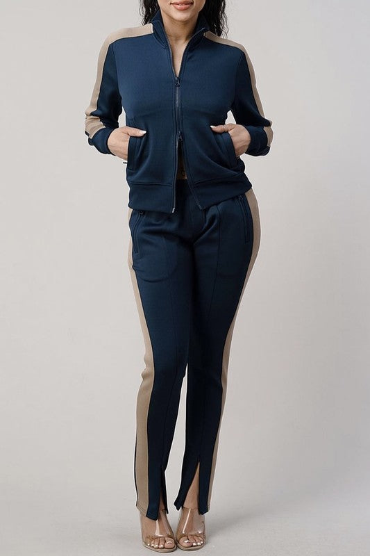 Navy with Taupe Trim Track Suit