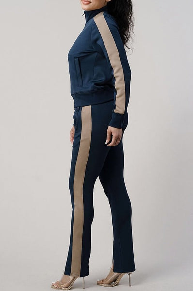 Navy with Taupe Trim Track Suit