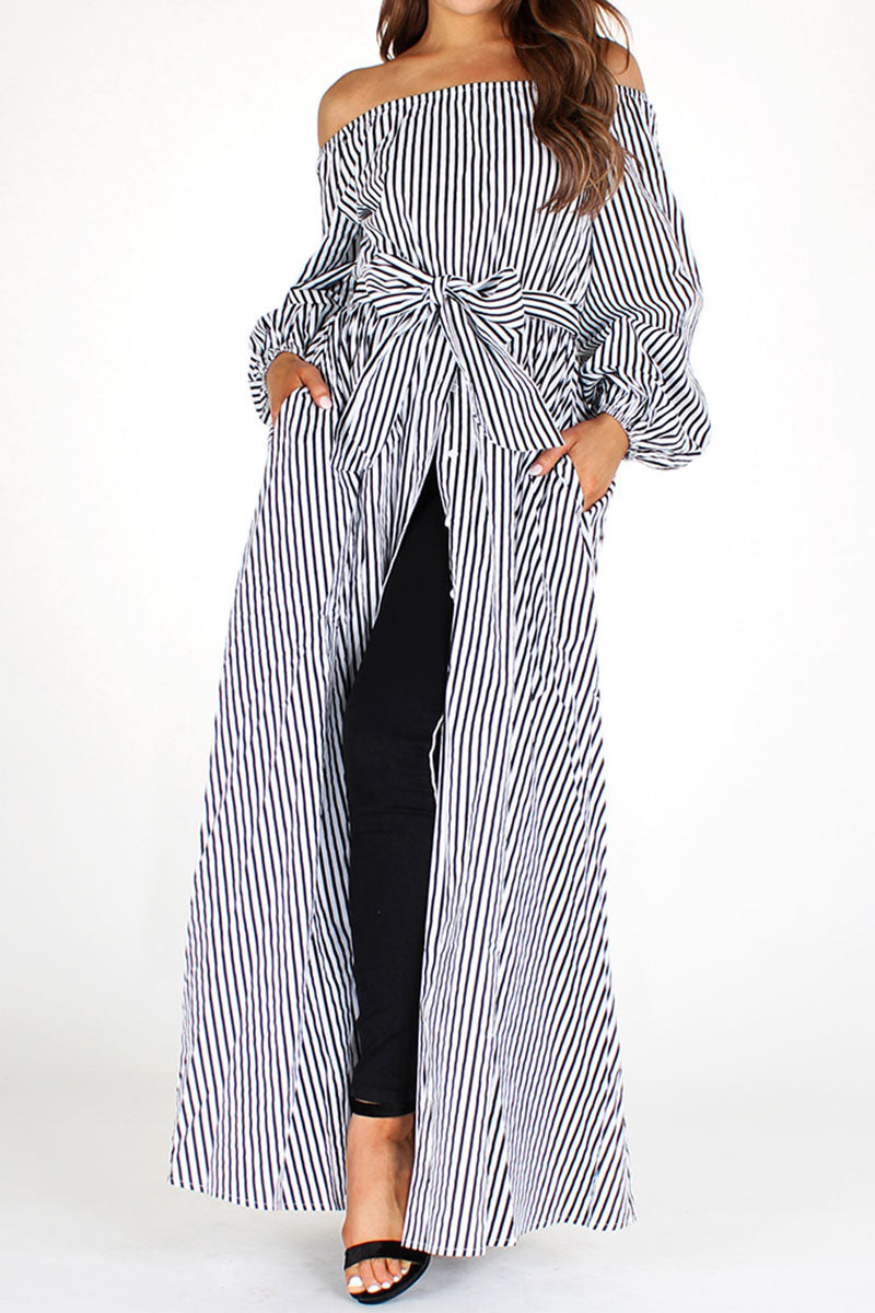 Black and White Striped Off-Shoulder Dress S Black and White Striped Off-Shoulder Dress S