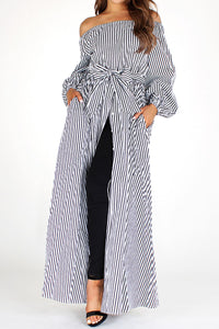 black and white striped dress off the shoulder Nicholas Orchard Stripe Off Shoulder Long Sleeve Dress in Off White Black Order Of Style