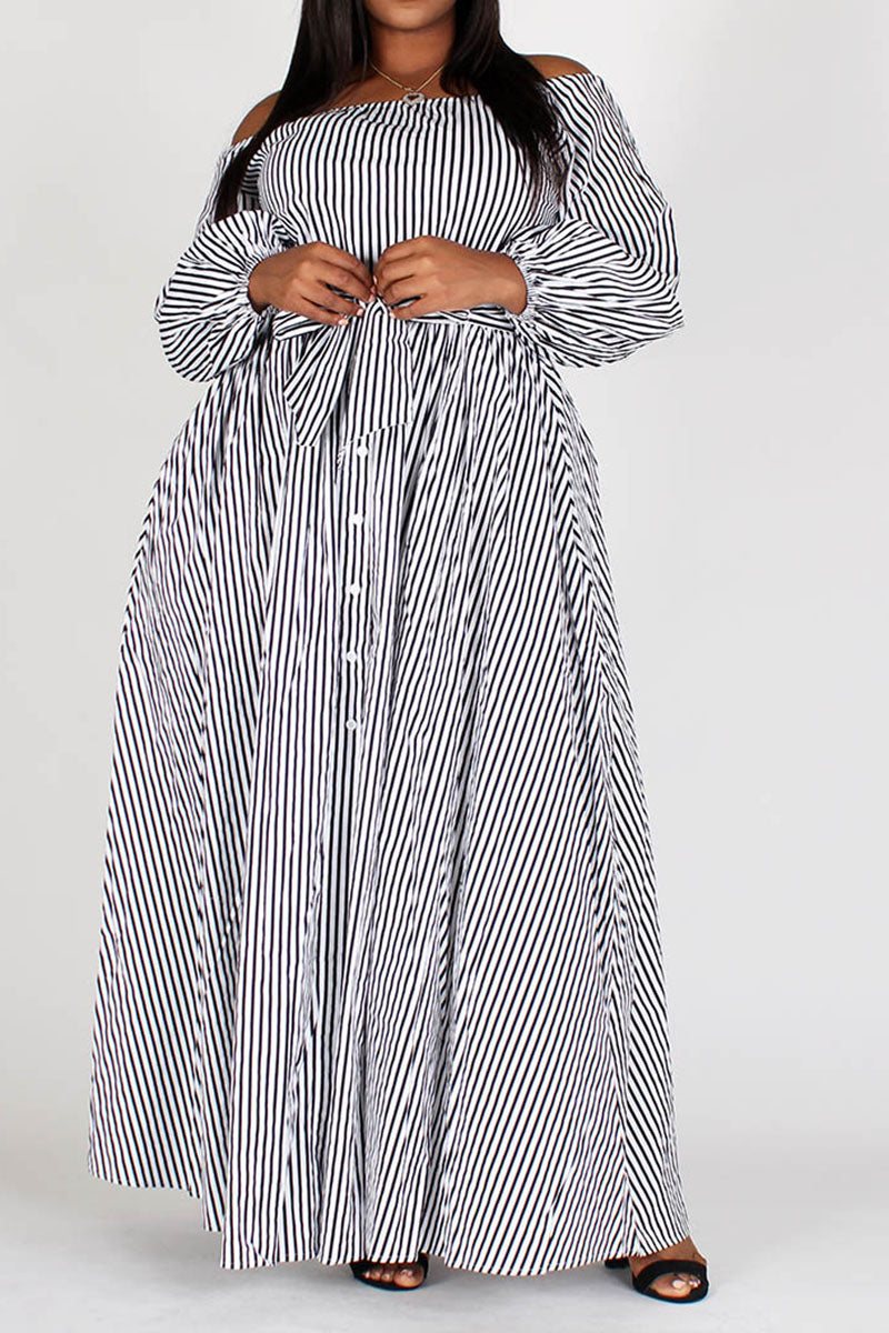 Black and White Striped Off-Shoulder Dress Vanessa's Playground Black and White Striped Off-Shoulder Dress Vanessa's Playground