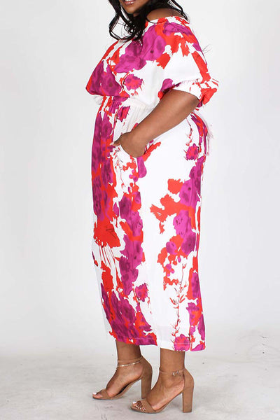 Floral Print off Shoulder Midi Dress "In Full Bloom" Plus Size
