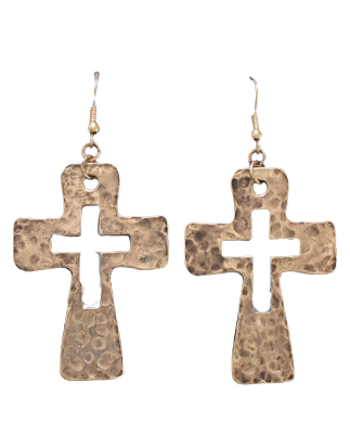Hammered Cut Out Cross Earrings