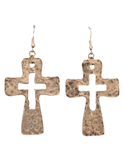 Hammered Cut Out Cross Earrings