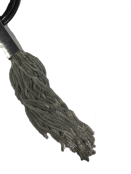 Leather/Mesh Tassel Necklace - Silver