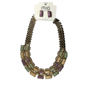 Multi-Color Row Chain Necklace Set