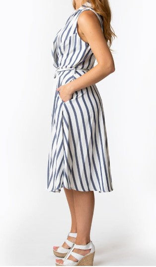 Navy Striped Wrap Dress