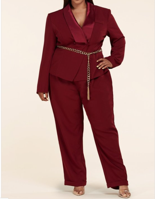 Plus size sales burgundy pants suit