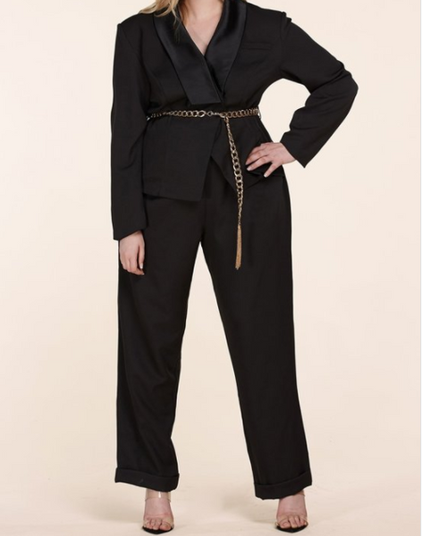 Black Blazer Jumpsuit with keyhole back cutout (Plus Size).