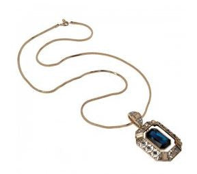 Crystal Rectangle Pendant Necklace (Sapphire)